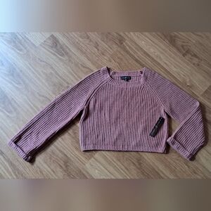 Almost Famous Pink Crew Neck Cropped Sweater with Ribbed Knit
